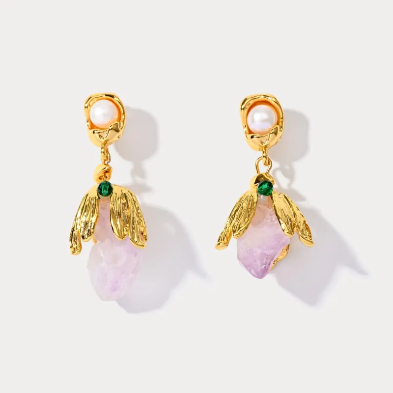 Natural Amethyst Stone Drop Earrings sold by Selenichast