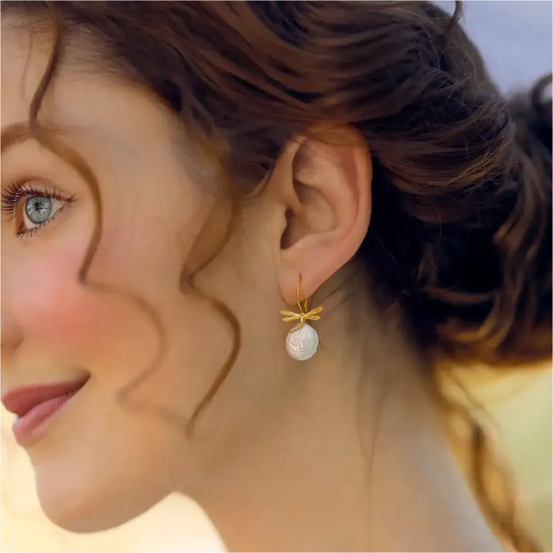 Baroque Pearl Dragonfly Earrings made by Selenichast
