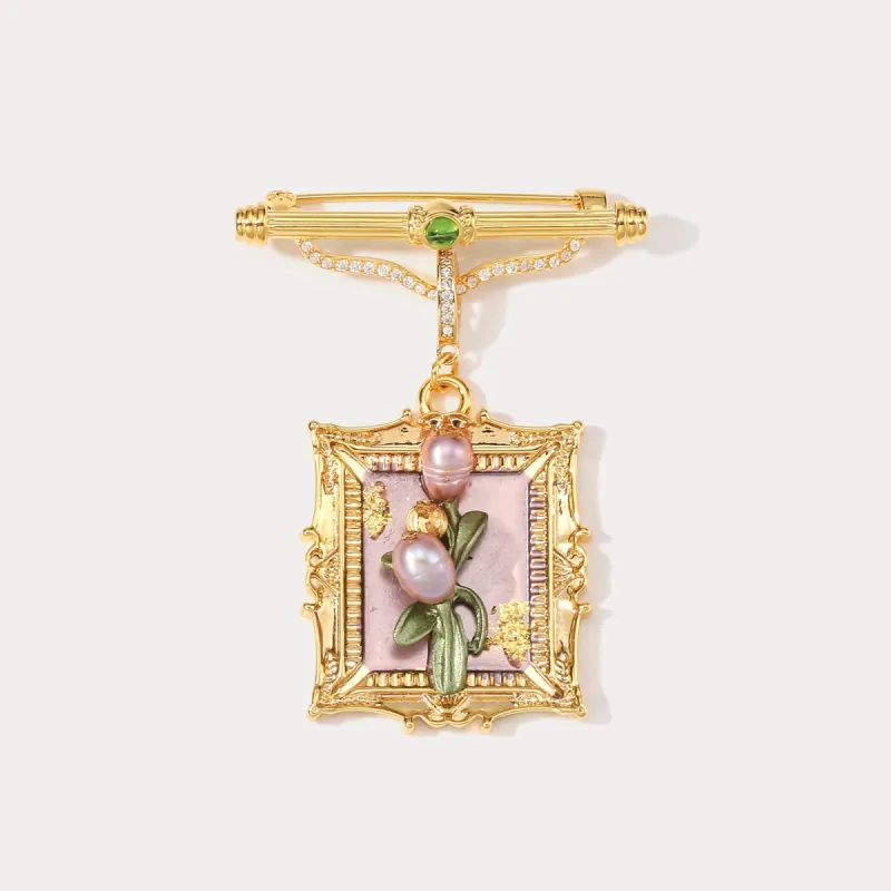 Antique Tulip Oil Painting Brooch sold by Selenichast