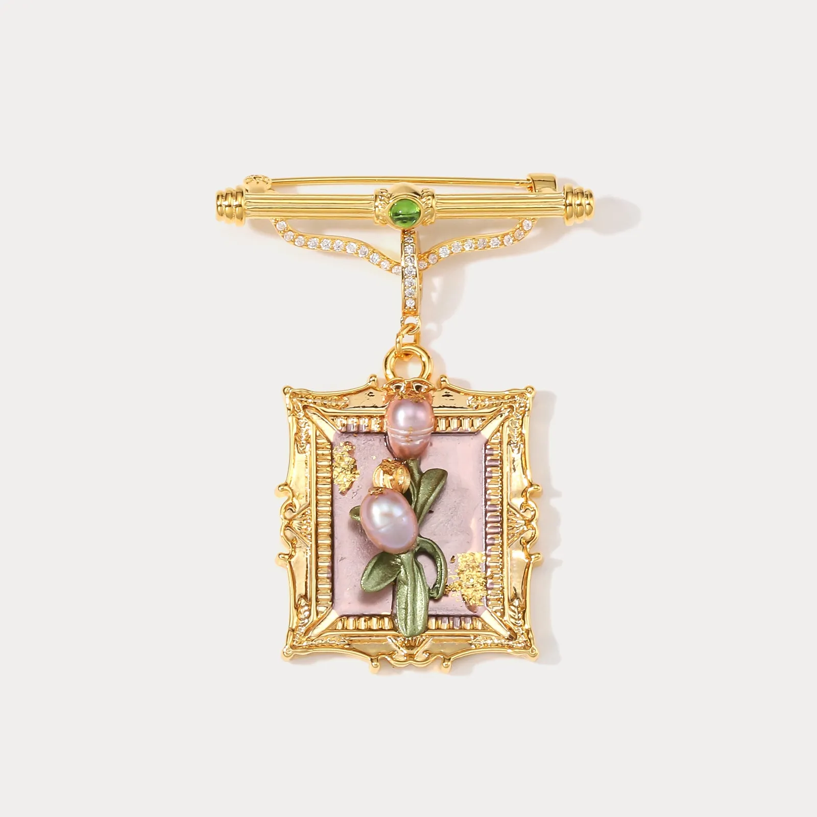 Antique Tulip Oil Painting Brooch sold by Selenichast