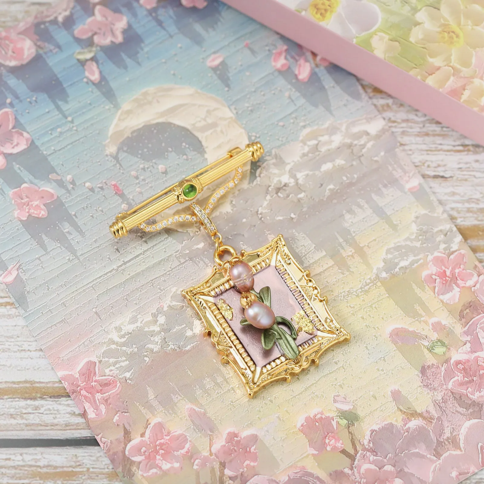 Antique Tulip Oil Painting Brooch sold by Selenichast product image thumbnail 4