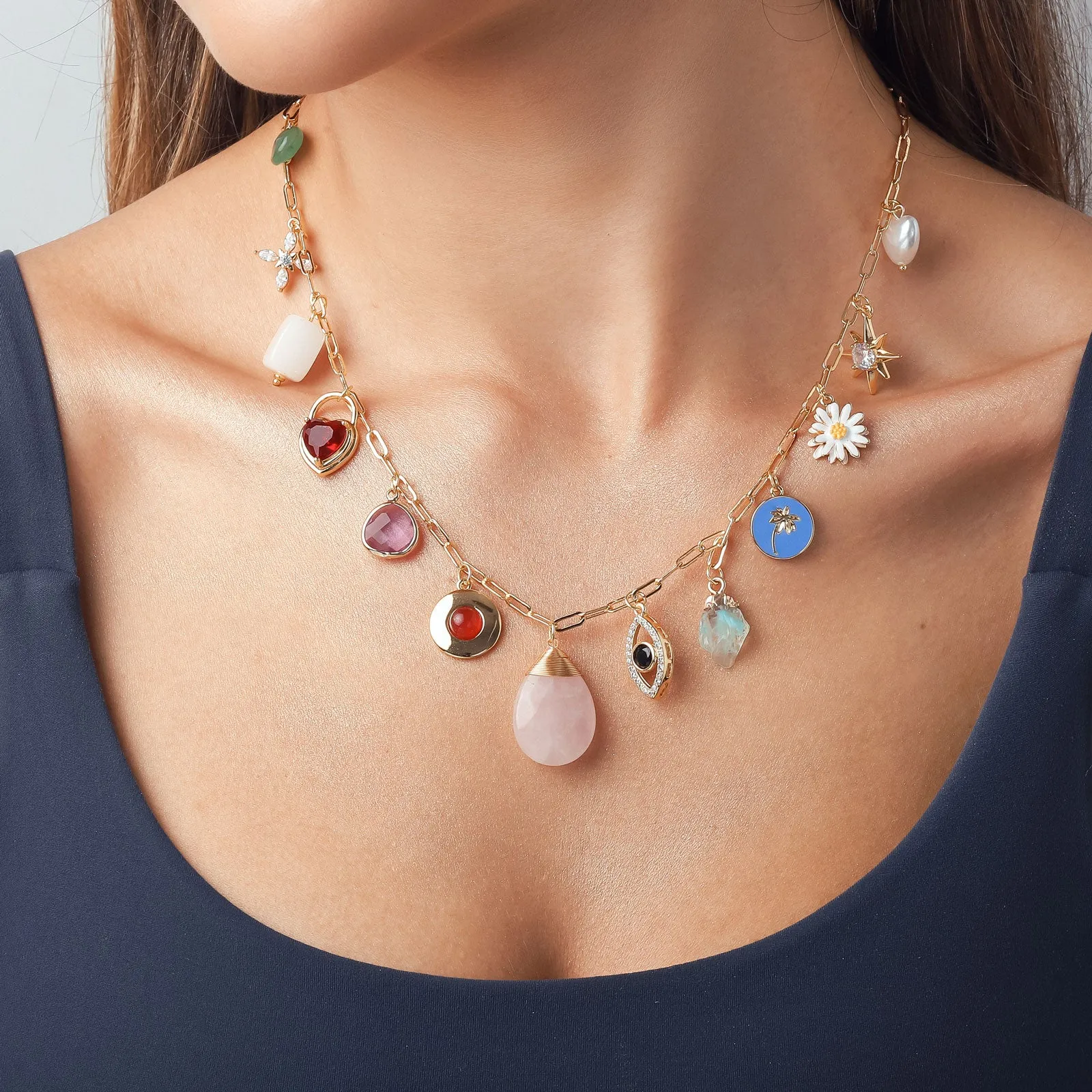 Evil Eye Heart Daisy Necklace sold by Selenichast product image thumbnail 3