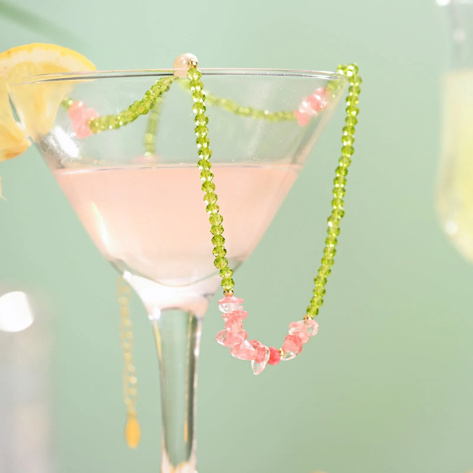 Rose Quartz and Peridot Beaded Necklace sold by Selenichast product image thumbnail 2