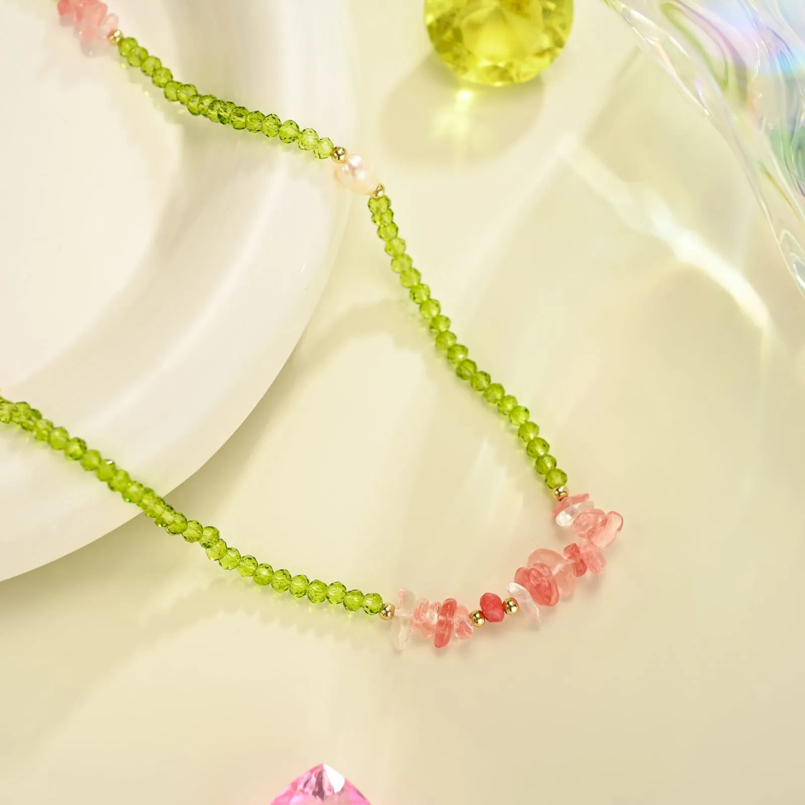 Rose Quartz and Peridot Beaded Necklace sold by Selenichast product image thumbnail 3