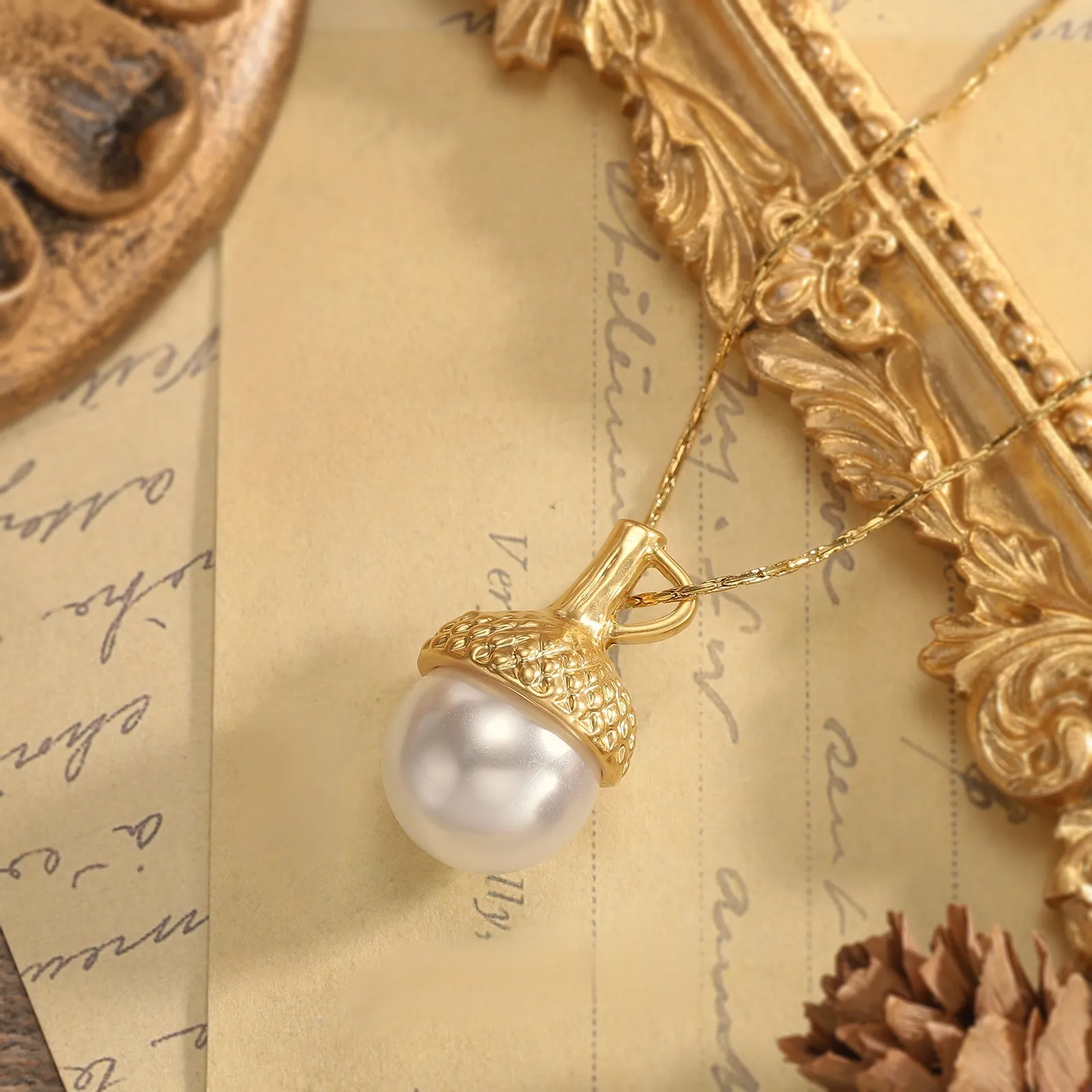 Pearl Acorn Necklace sold by Selenichast product image thumbnail 2