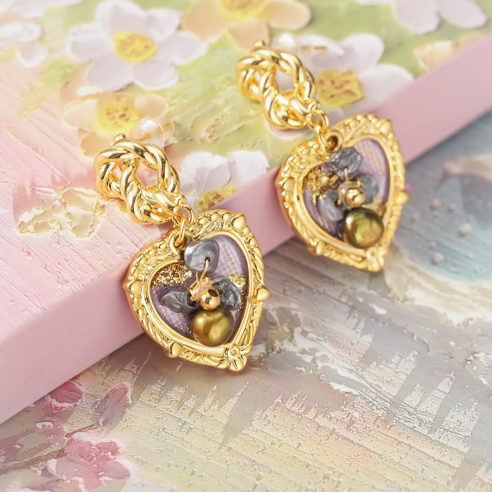 Lavender Heart Oil Painting Earrings sold by Selenichast product image thumbnail 3