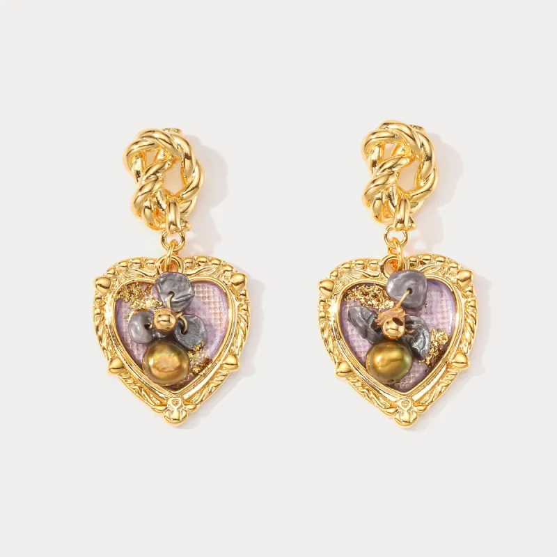 Lavender Heart Oil Painting Earrings sold by Selenichast