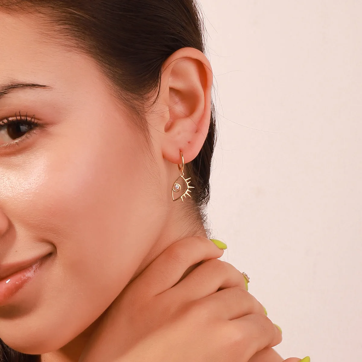 Diamond Eyes Drop Hoops Earrings sold by Selenichast product image thumbnail 4