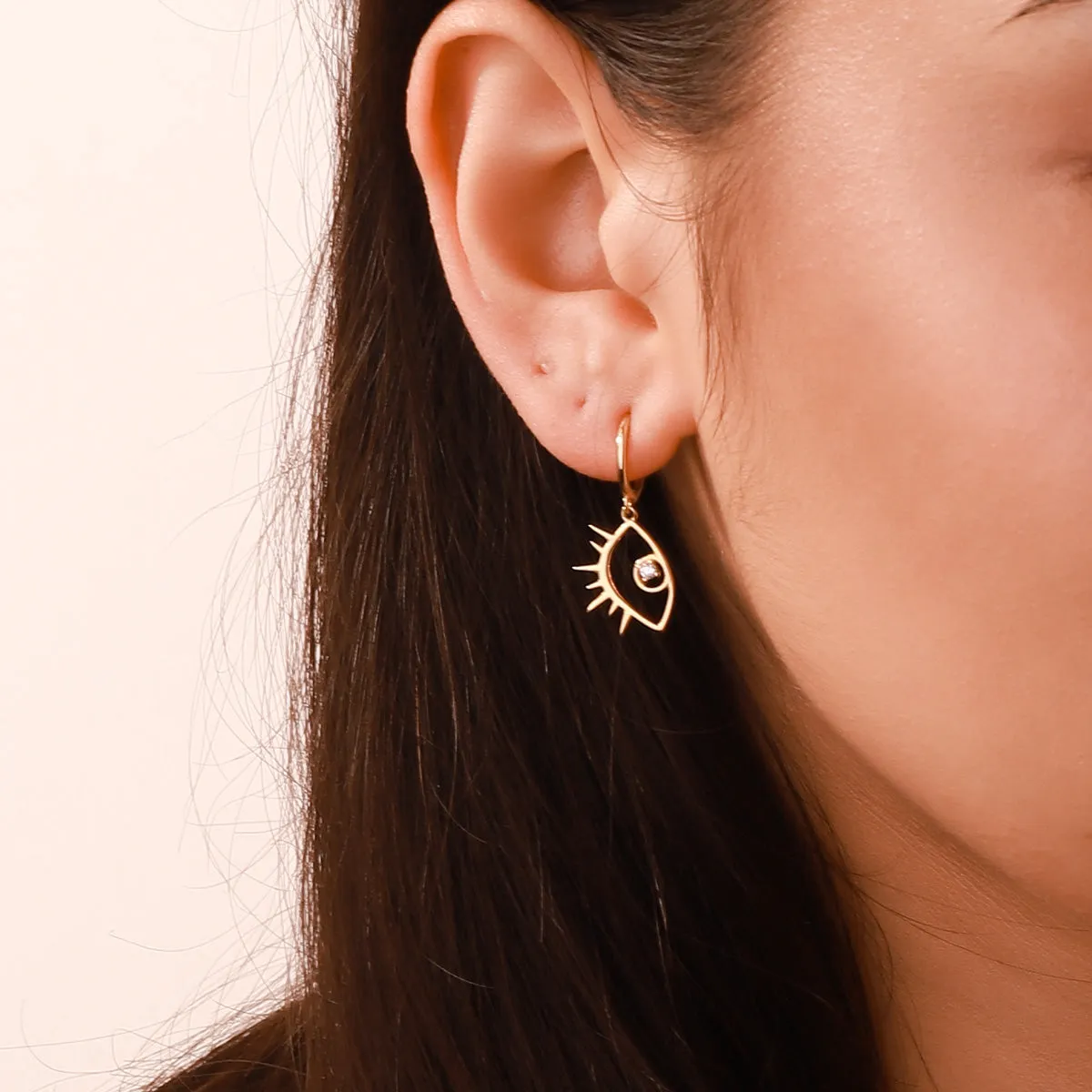 Diamond Eyes Drop Hoops Earrings sold by Selenichast product image thumbnail 3