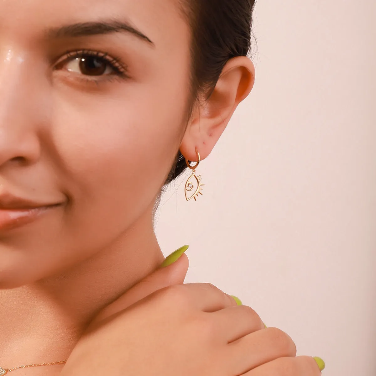 Diamond Eyes Drop Hoops Earrings sold by Selenichast product image thumbnail 5