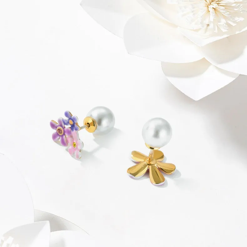 Forget-Me-Not Flowers Pearl Stud Earrings sold by Selenichast product image thumbnail 2