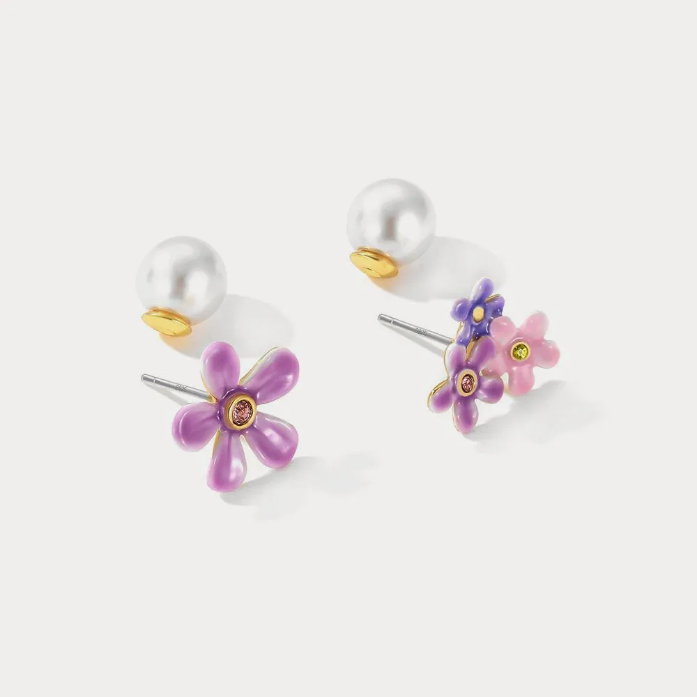 Forget-Me-Not Flowers Pearl Stud Earrings sold by Selenichast product image thumbnail 5