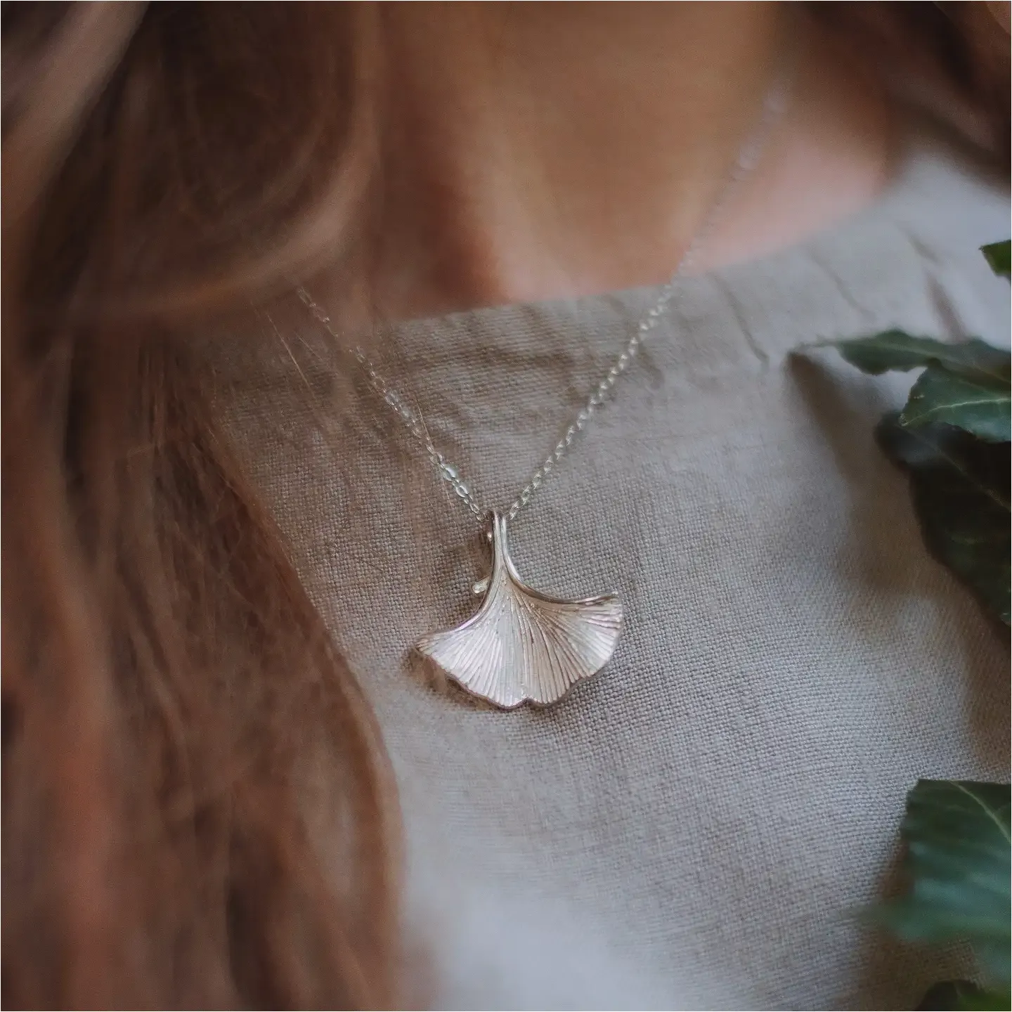 Silver Ginkgo Leaf Necklace sold by Selenichast product image thumbnail 2