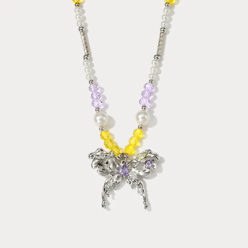 Amethyst Beaded Butterfly Necklace sold by Selenichast