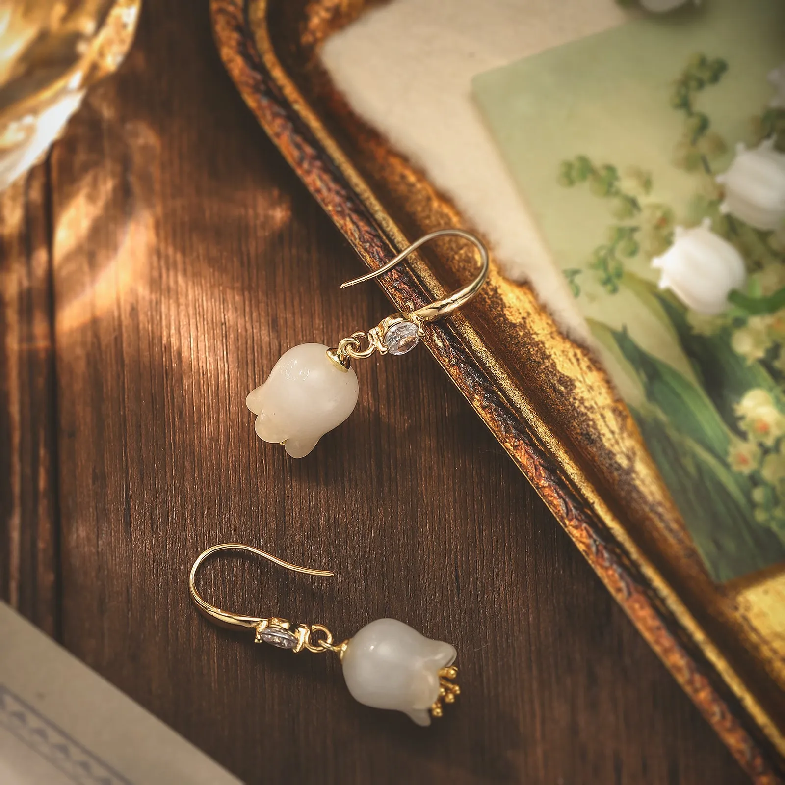 Lily Of The Valley White Jade Earrings sold by Selenichast product image thumbnail 2