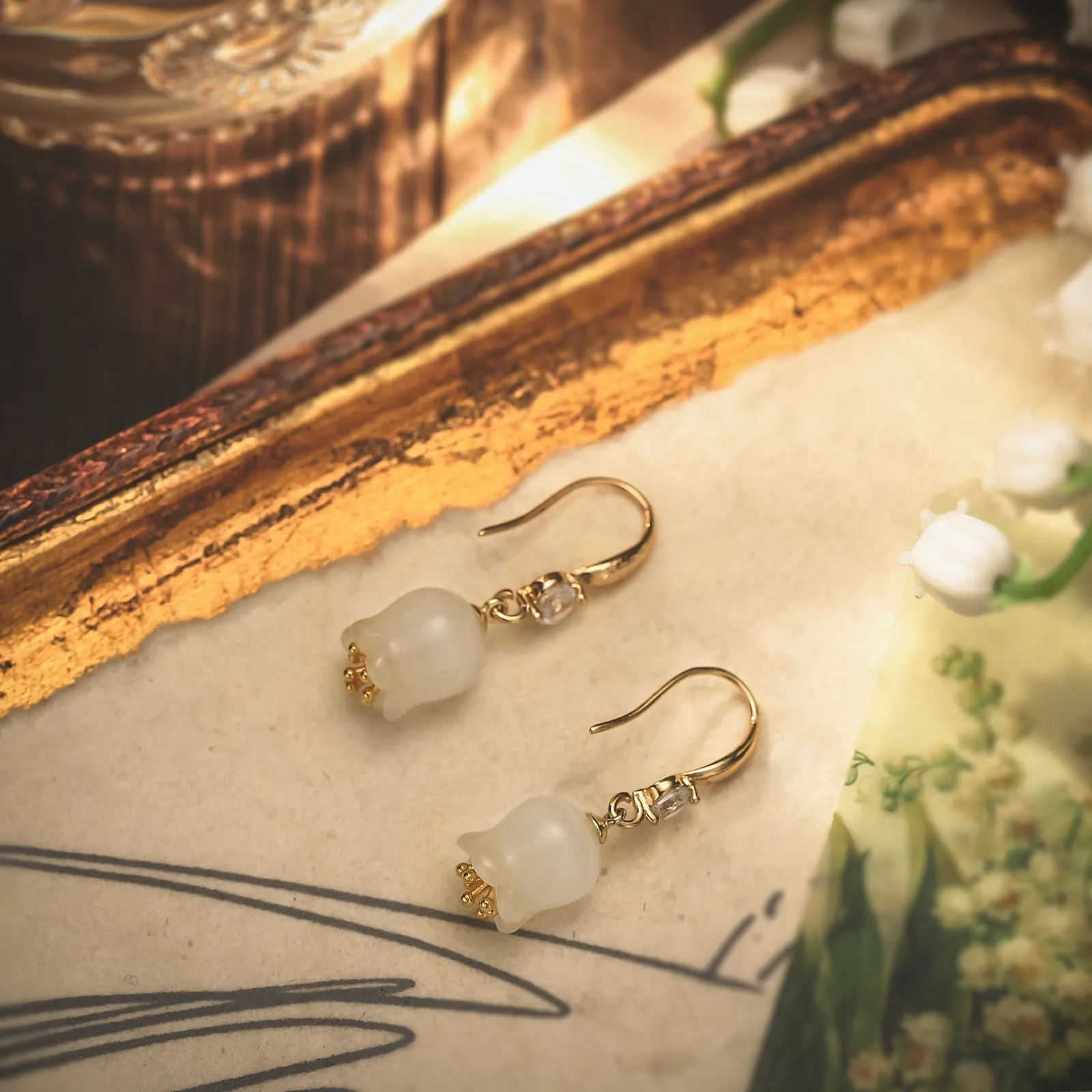 Lily Of The Valley White Jade Earrings sold by Selenichast product image thumbnail 3