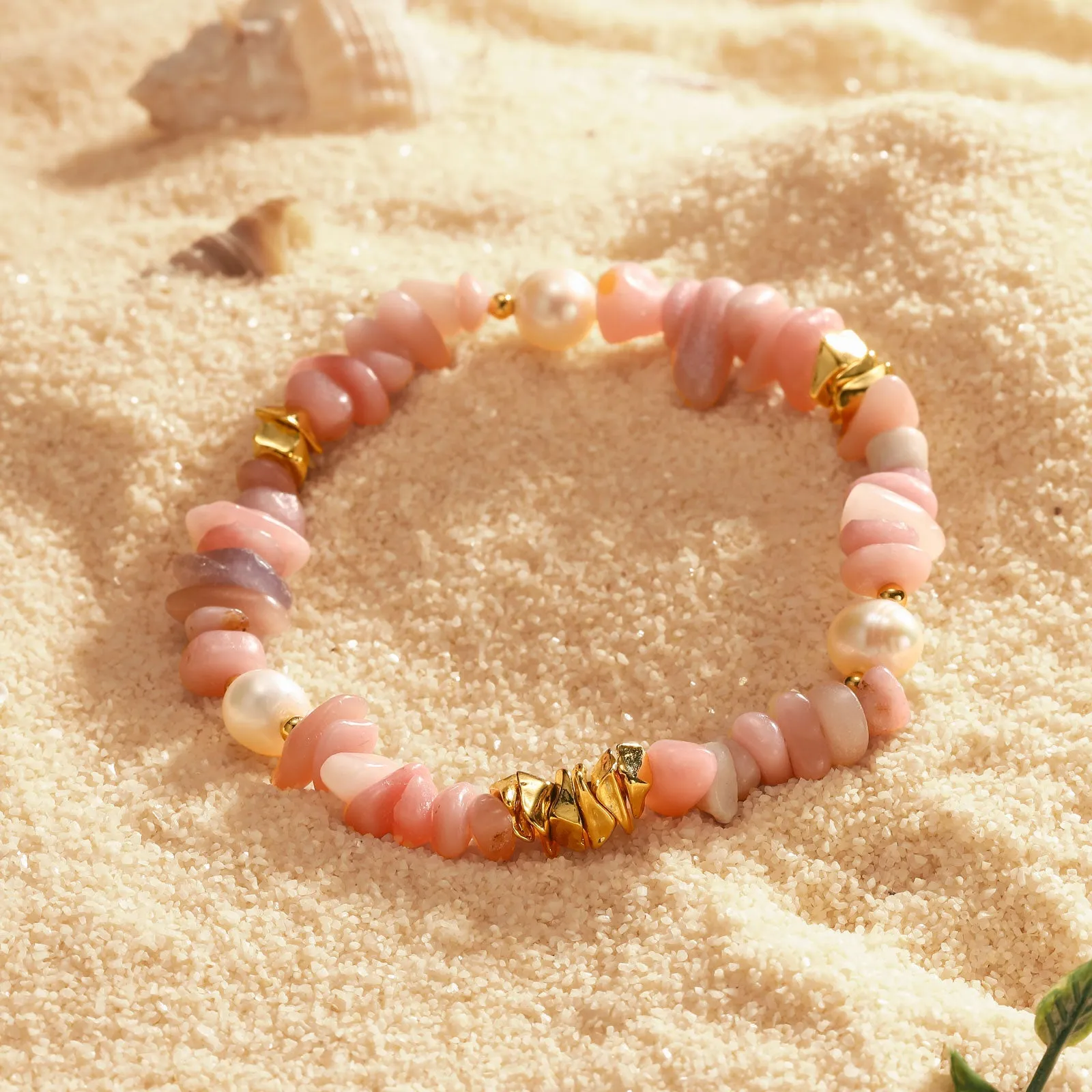 Pearl Rose Quartz Chip Stone Beaded Bracelet sold by Selenichast product image thumbnail 3