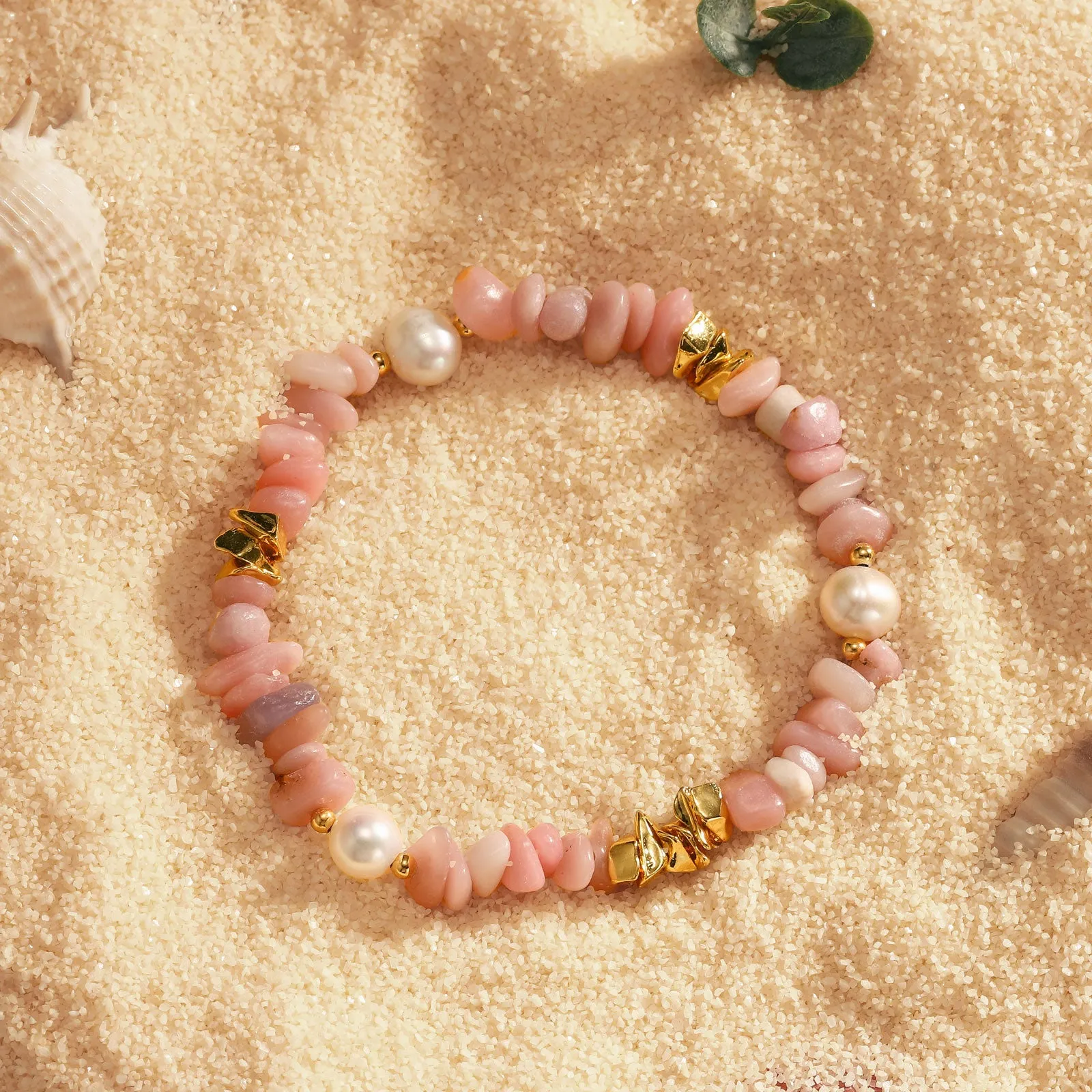 Pearl Rose Quartz Chip Stone Beaded Bracelet sold by Selenichast product image thumbnail 2