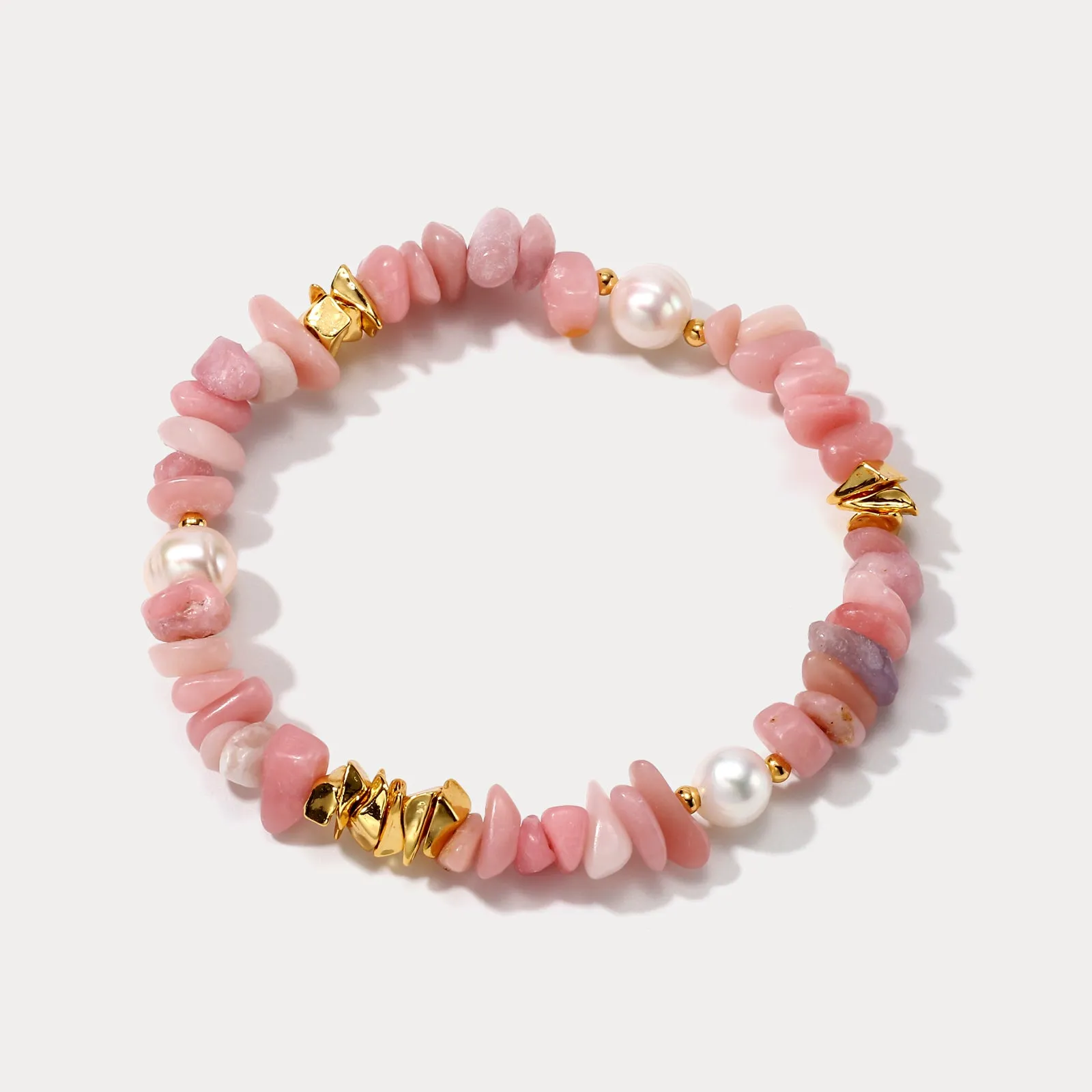 Pearl Rose Quartz Chip Stone Beaded Bracelet sold by Selenichast