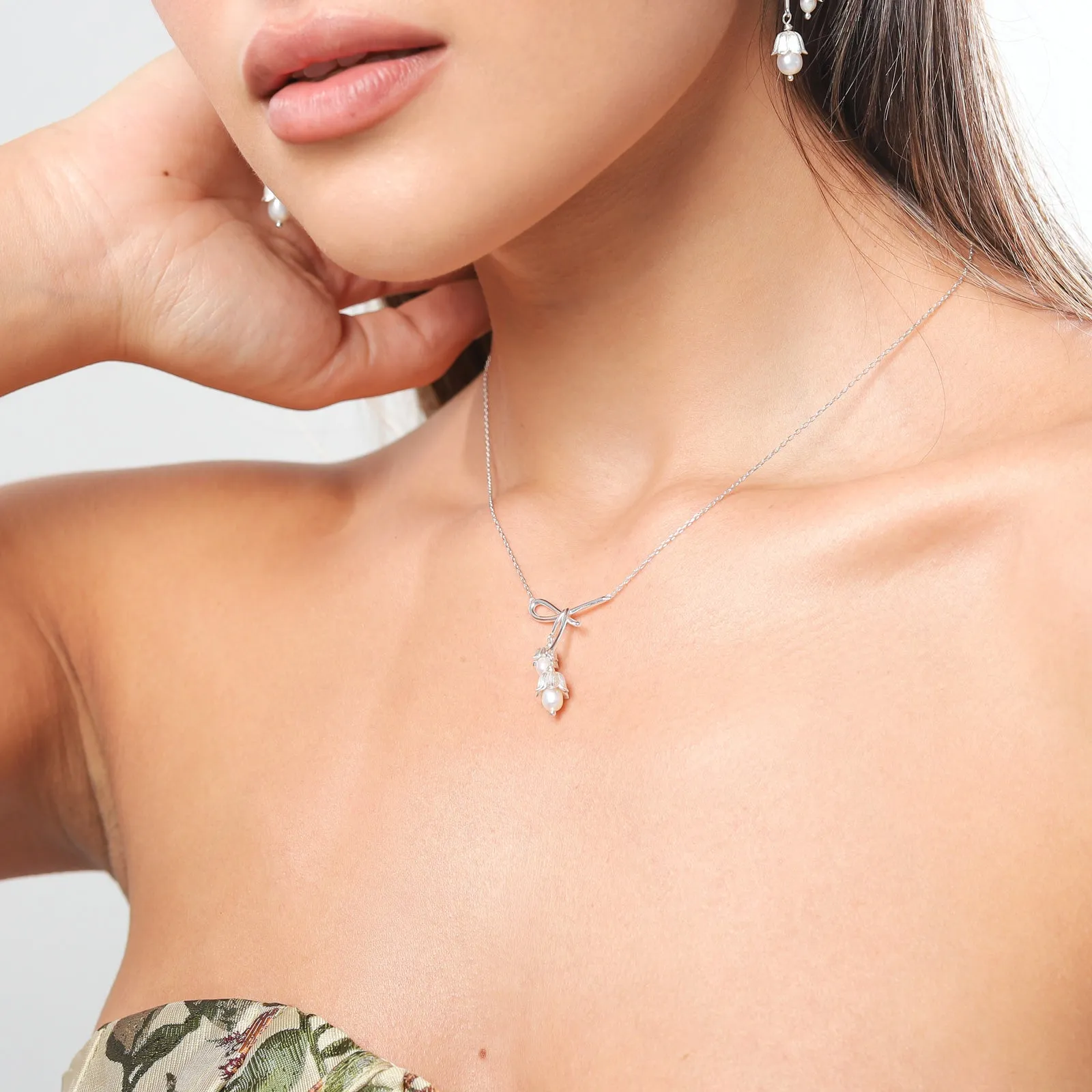 Silver Lily Of The Valley Bow Necklace sold by Selenichast product image thumbnail 2