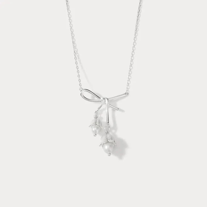 Silver Lily Of The Valley Bow Necklace sold by Selenichast