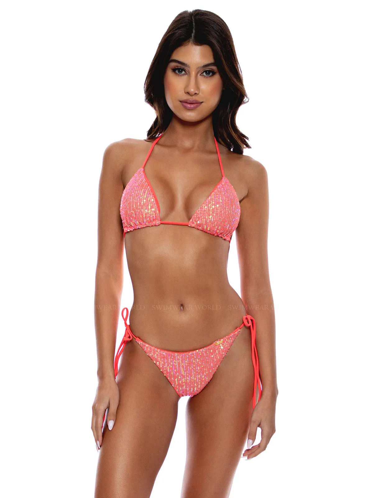 Triangle-Ruched Back Tie Side Bikini sold by SWORLD Inc