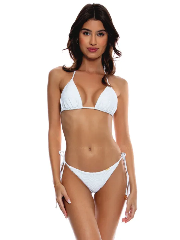 Triangle-Wavy Ruched Back Tie Side Bikini sold by SWORLD Inc