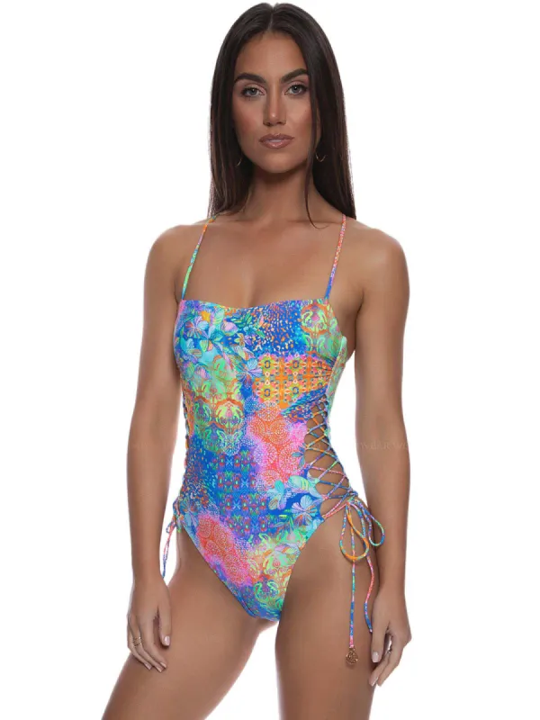 Square Neck Laced Up One Piece sold by SWORLD Inc