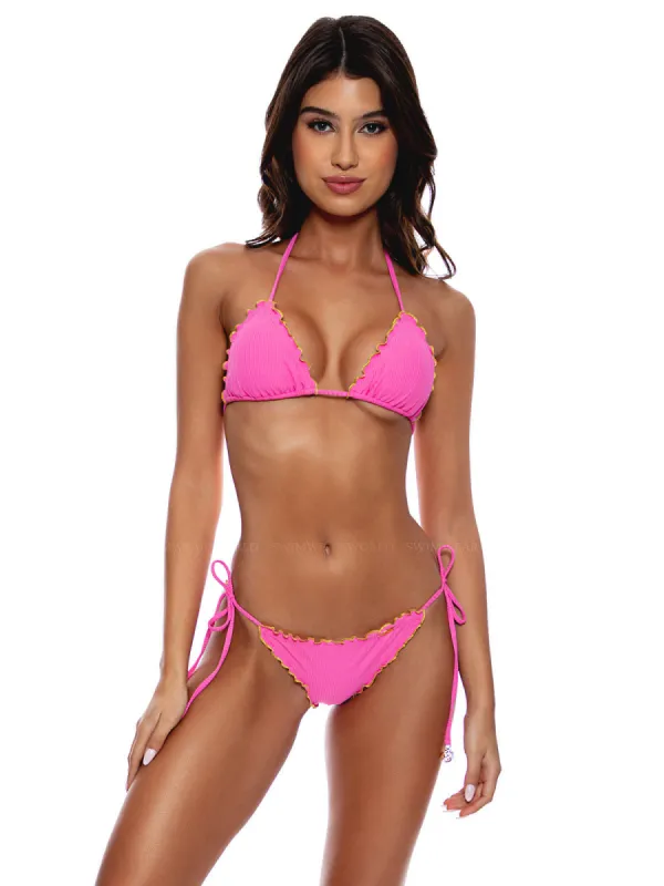 Triangle-Tie Side Ruched Back Bikini sold by SWORLD Inc