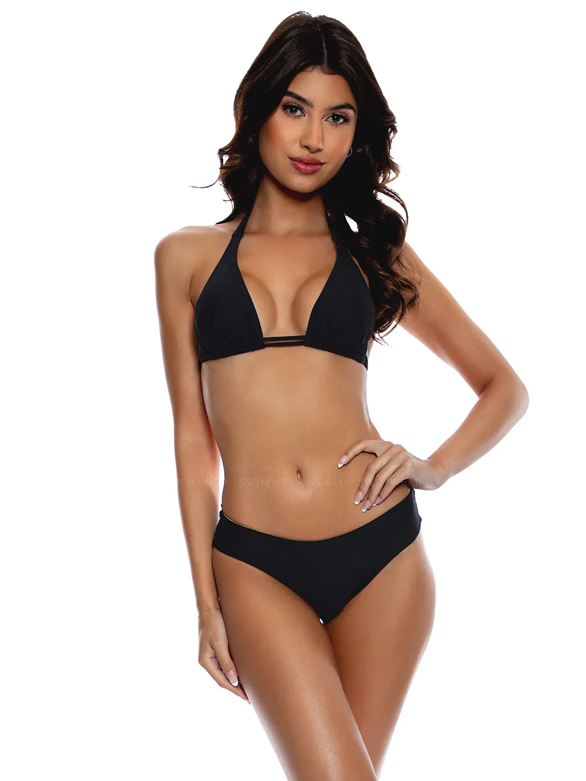 Triangle Halter-Seamless Ruched Back Bikini sold by SWORLD Inc