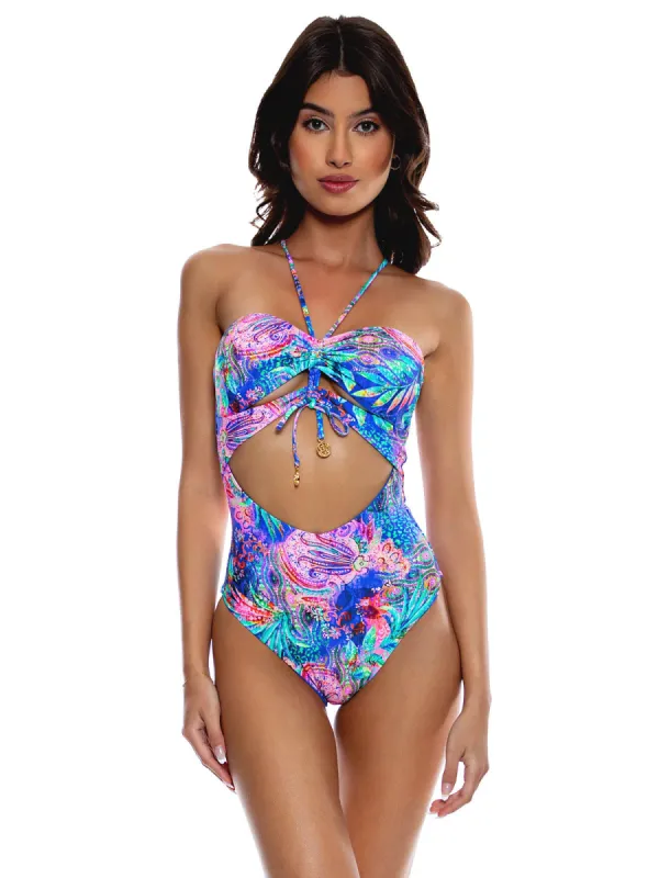 Drawstring Halter Cut Out One Piece sold by SWORLD Inc