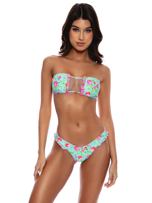 Ruffle Trim Bandeau-Seamless Ruched Back Bikini sold by SWORLD Inc