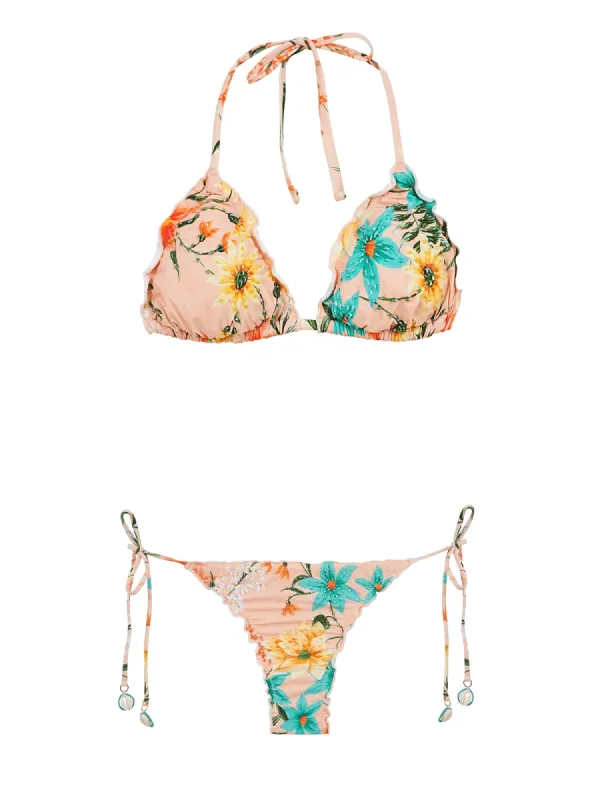 Embroidered Lettuce Edge Tri-Embroidered Lettuce Edge Tie Bikini sold by SWORLD Inc