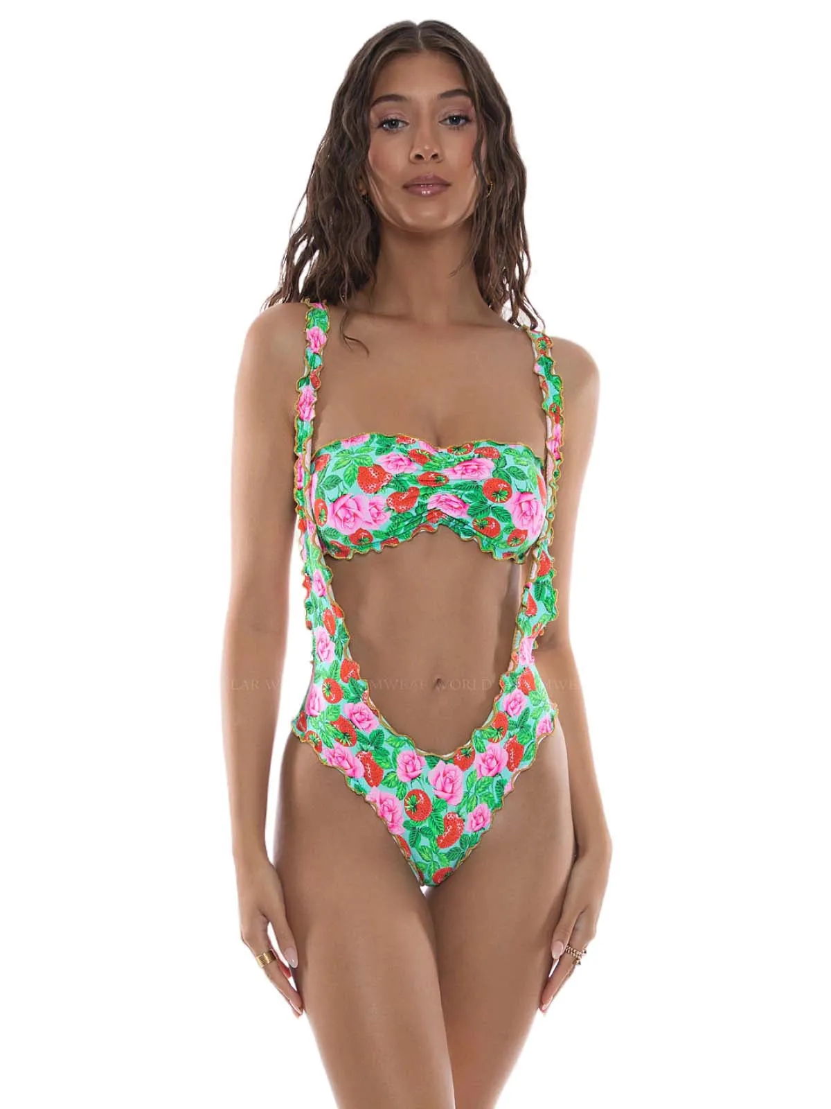 Bandeau-Suspender Ruched Back Bikini sold by SWORLD Inc