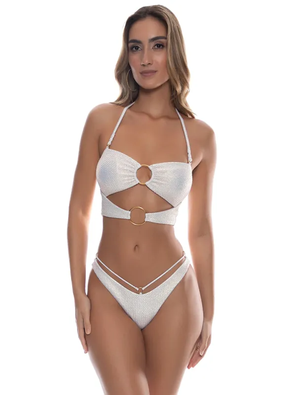 Double Loop Bandeau Crop-Strappy Loop Scrunch Bikini sold by SWORLD Inc