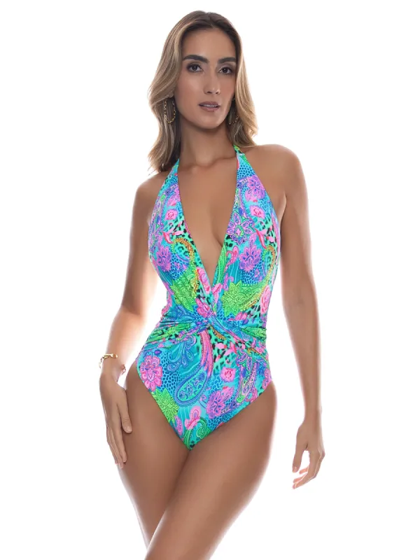 Front Twist Halter One-Piece sold by SWORLD Inc