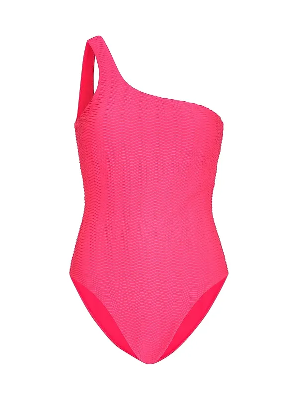 Joni Textured Chevron One Shoulder One-Piece sold by SWORLD Inc