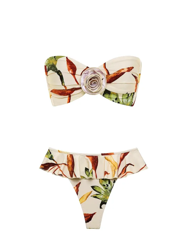 Rose Bandeau-Tamarindo Ruffle Bikini sold by SWORLD Inc