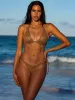 Triangle Halter-Ring Seamless Ruched Back Tie Side Bikini sold by SWORLD Inc
