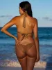 Triangle Halter-Ring Seamless Ruched Back Tie Side Bikini sold by SWORLD Inc
