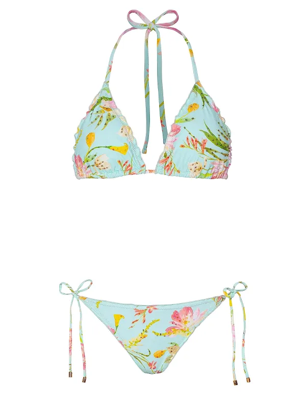 Embroidered Lettuce Edge Triangle-Embroidered Lettuce Edge Tie Side Bikini sold by SWORLD Inc