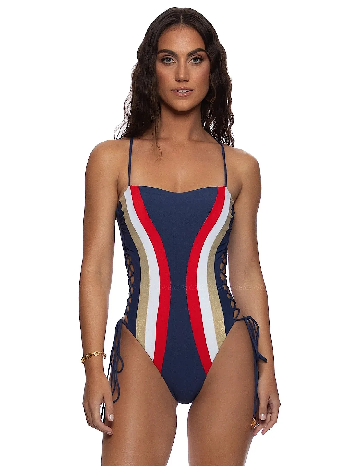 Waves Square Neck Laced Up One-Piece sold by SWORLD Inc