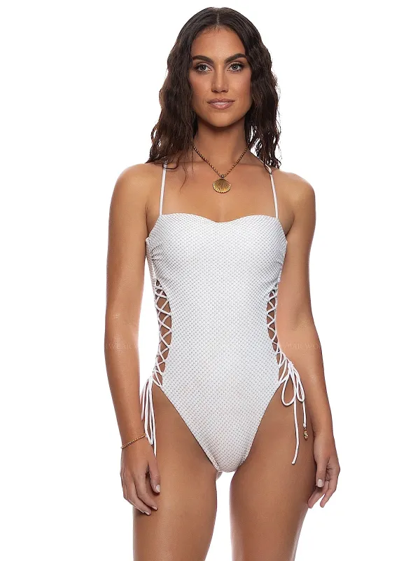 Square Neck Laced Up One-Piece sold by SWORLD Inc