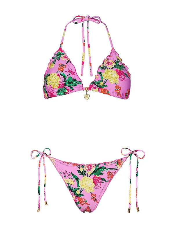 Embroidered Lettuce Edge Triangle-Embroidered Lettuce Edge Tie Side Bikini sold by SWORLD Inc