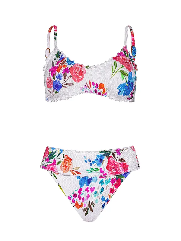 Smocked Lettuce Edge-Smocked High Waist Bikini sold by SWORLD Inc