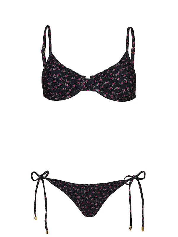 Embroidered Lettuce Edge Underwire-Embroidered Lettuce Edge Tie Side Bikini sold by SWORLD Inc