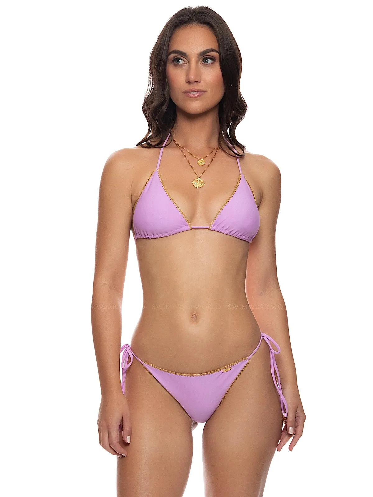 Seamless Triangle-Seamless Wavy Ruched Back Tie Side Bikini sold by SWORLD Inc