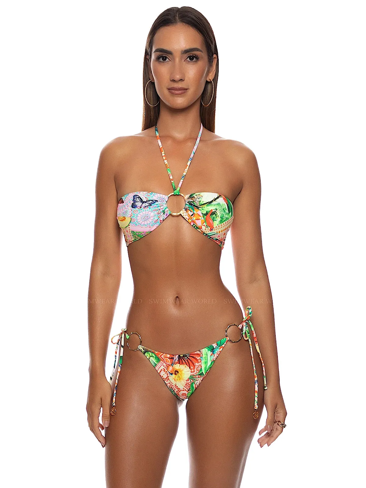 Ring Drawstring Bandeau-Ring Seamless Tie Side Bikini sold by SWORLD Inc
