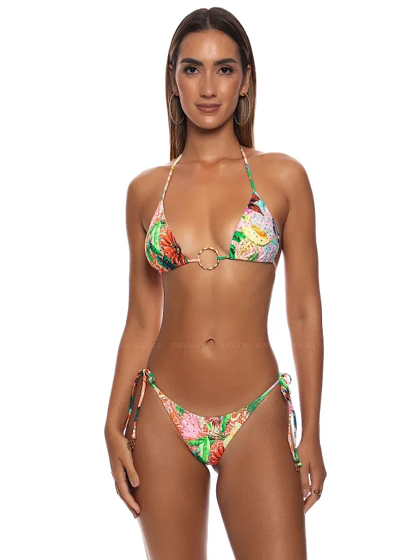 Ring Seamless Crystallized Triangle-Crystallized Seamless Ruched Back Tie Side Bikini made by Luli Fama