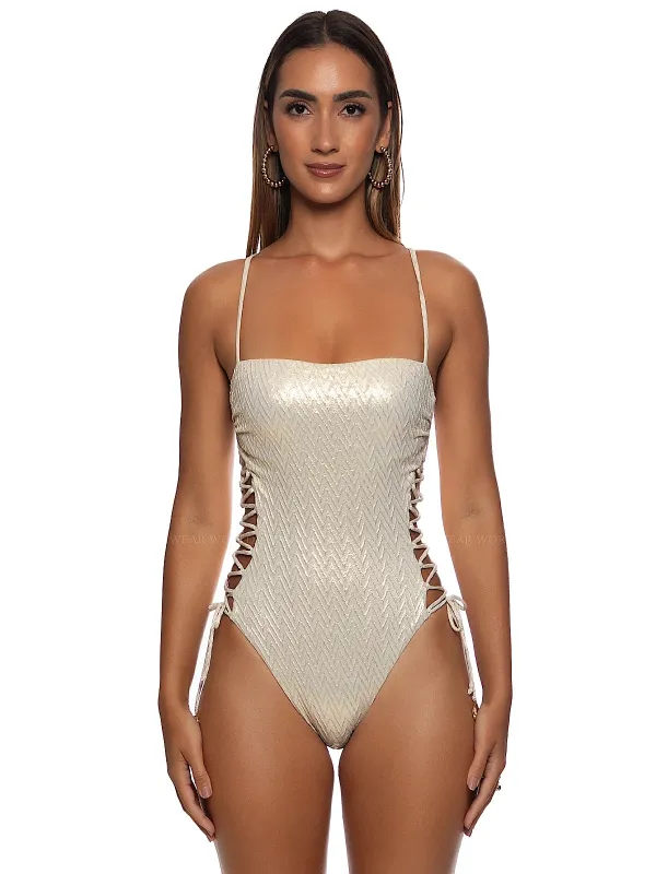 Square Neck Laced Up One-Piece sold by SWORLD Inc